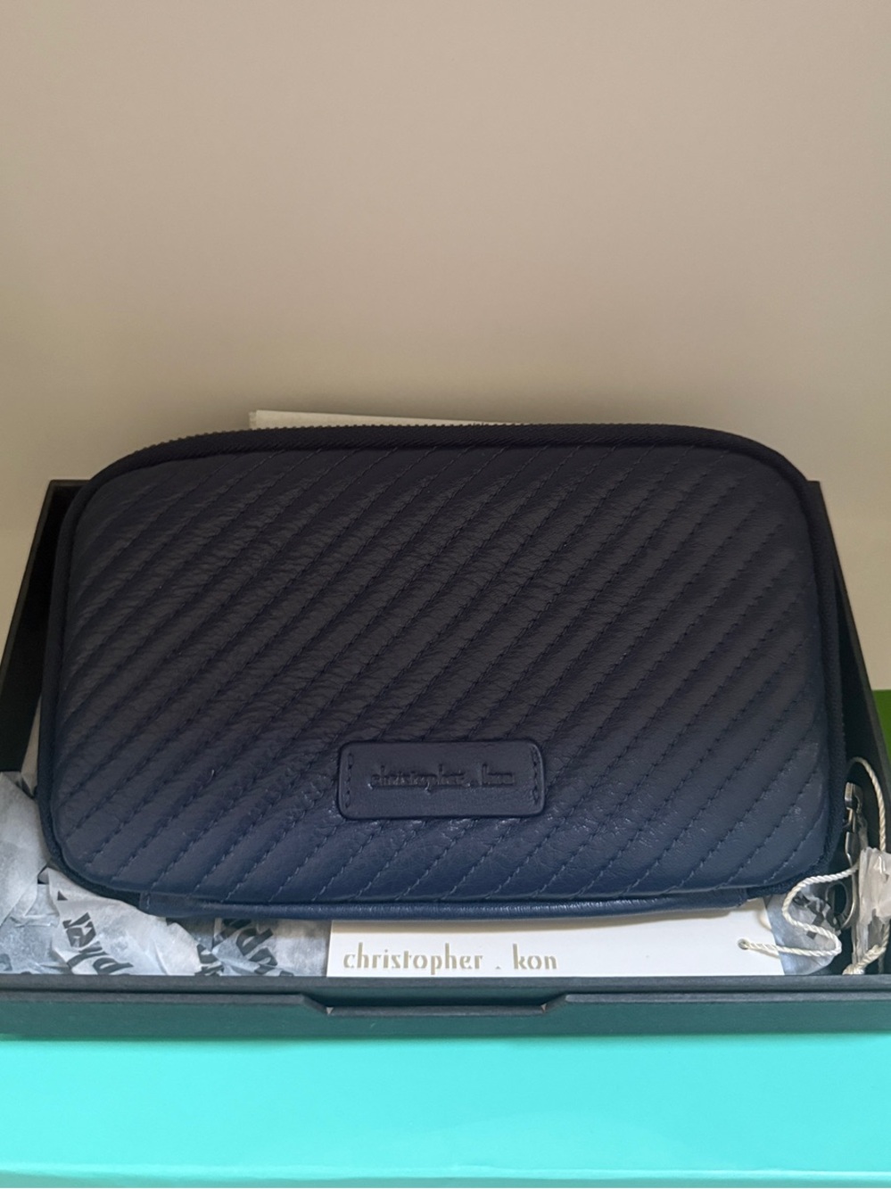 Christopher Kon Navy Quilted Large Zip Around Wallet
